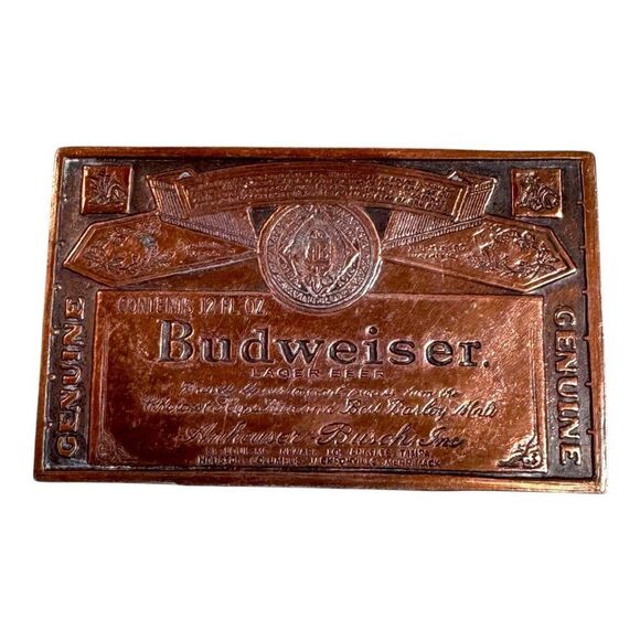 Vintage Budweiser Anheuser-Busch Bronze Copper Belt Buckle Logo Collectible - Picture 1 of 5